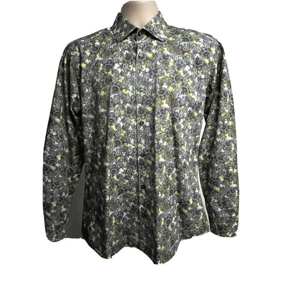 Jared Lang Mens Paisley Button Front Casual Dress Shirt Medium Cotton - Picture 3 of 11